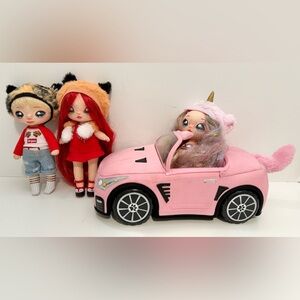 Na! Na! Na! Surprise Pink Soft Plush Convertible Car with 3 Nana dolls